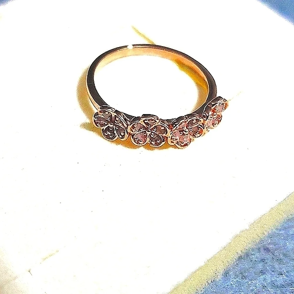 Pink Diamond Flower Ring Rose Gold Vermeil Sterling Silver
